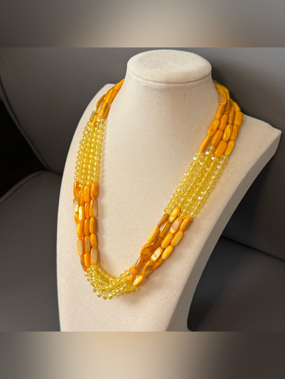 Yellow Multi-Strand Beaded Necklace